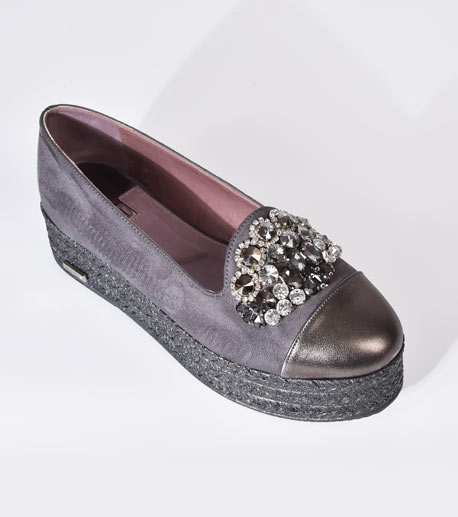 Espadrilles : Rounded Toe - Ancieno with Silver
